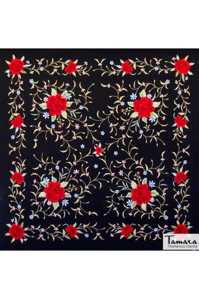 Châle Manille brodé Carré modèle Châle Printemps Manille - Brodé Multicolores Noir