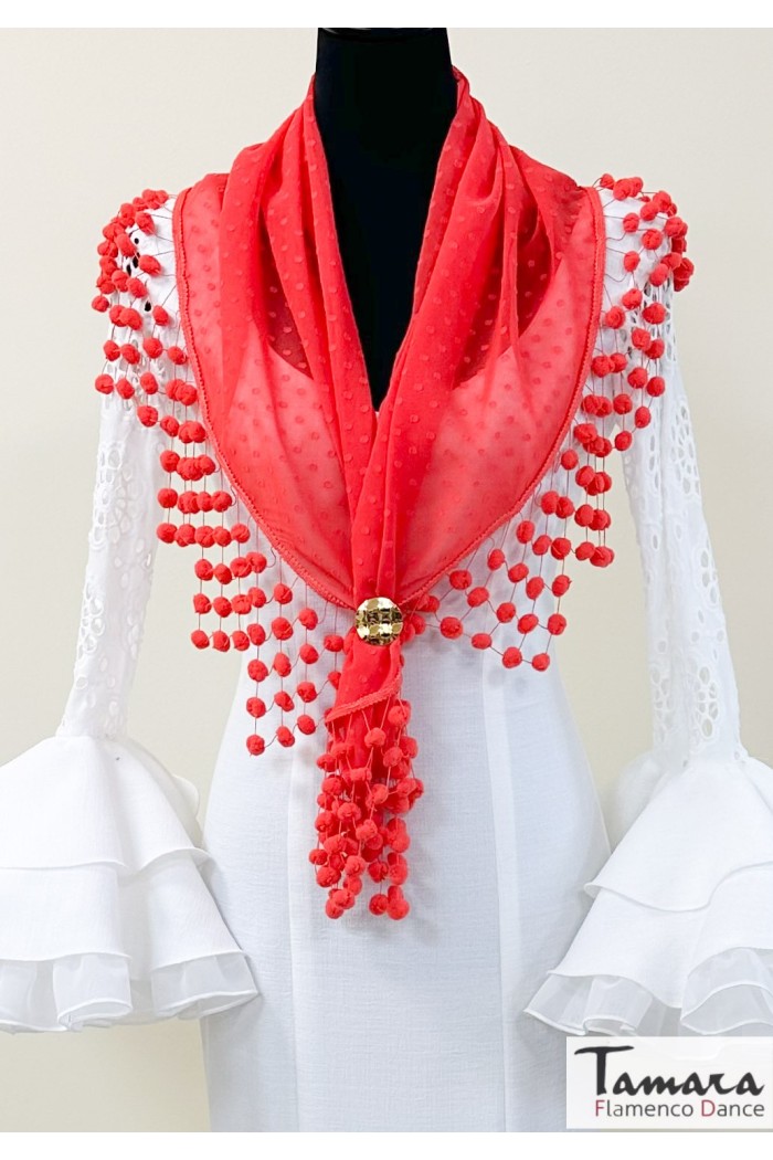 Mantoncillos de flamenca modelo Mantoncillo flamenca artesano con madroños Coral