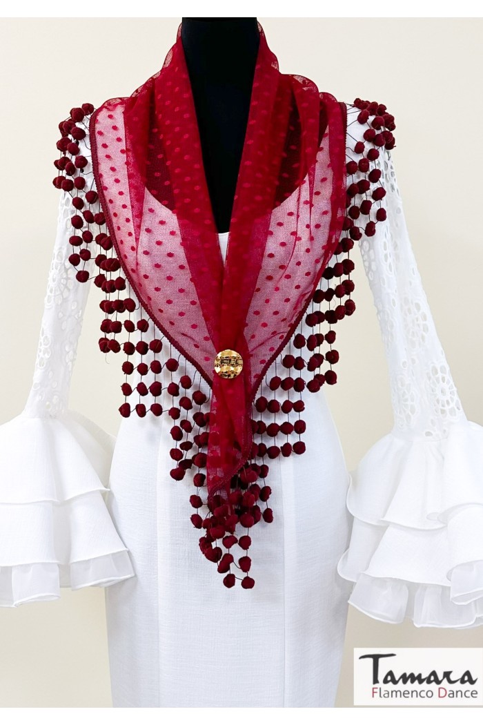  Spanish Shawls model Handmade flamenco shawl with madroños Bordeaux