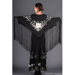 Mantoncillos de flamenca modelo Mantoncillo Toscana - Bordado Marfil Petroleo