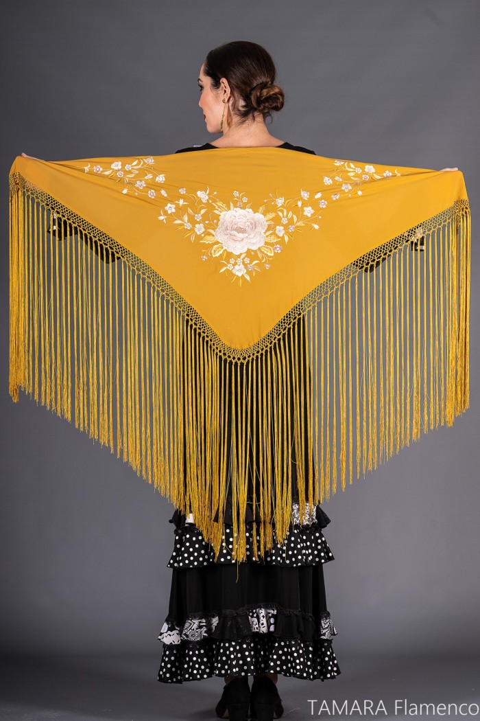 Châles espagnols modèle Châle Toscana - Broderie en tons corail Noir