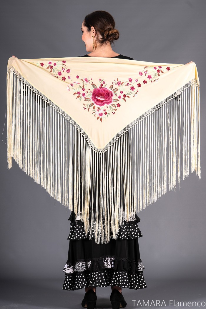 Châles espagnols modèle Châle Toscana - Broderie rose/bordeaux Vert Bouteille