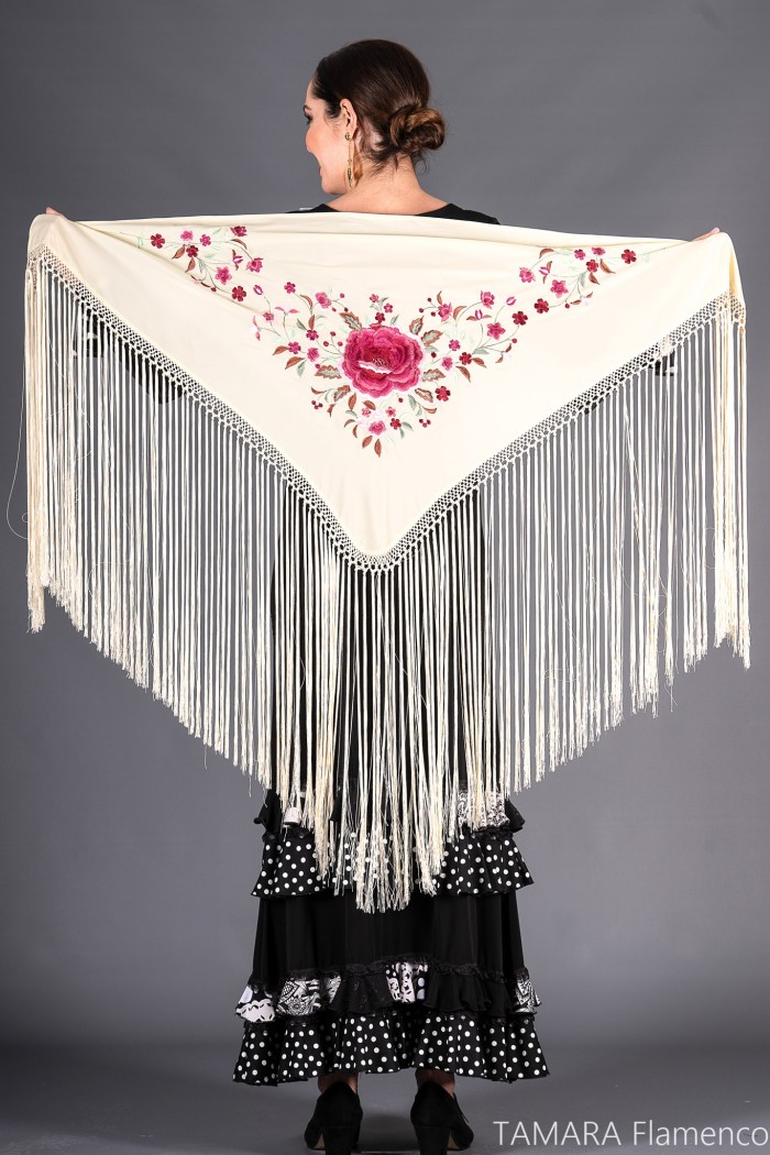 Châles espagnols modèle Châle Toscana - Broderie rose/bordeaux Vert Bouteille