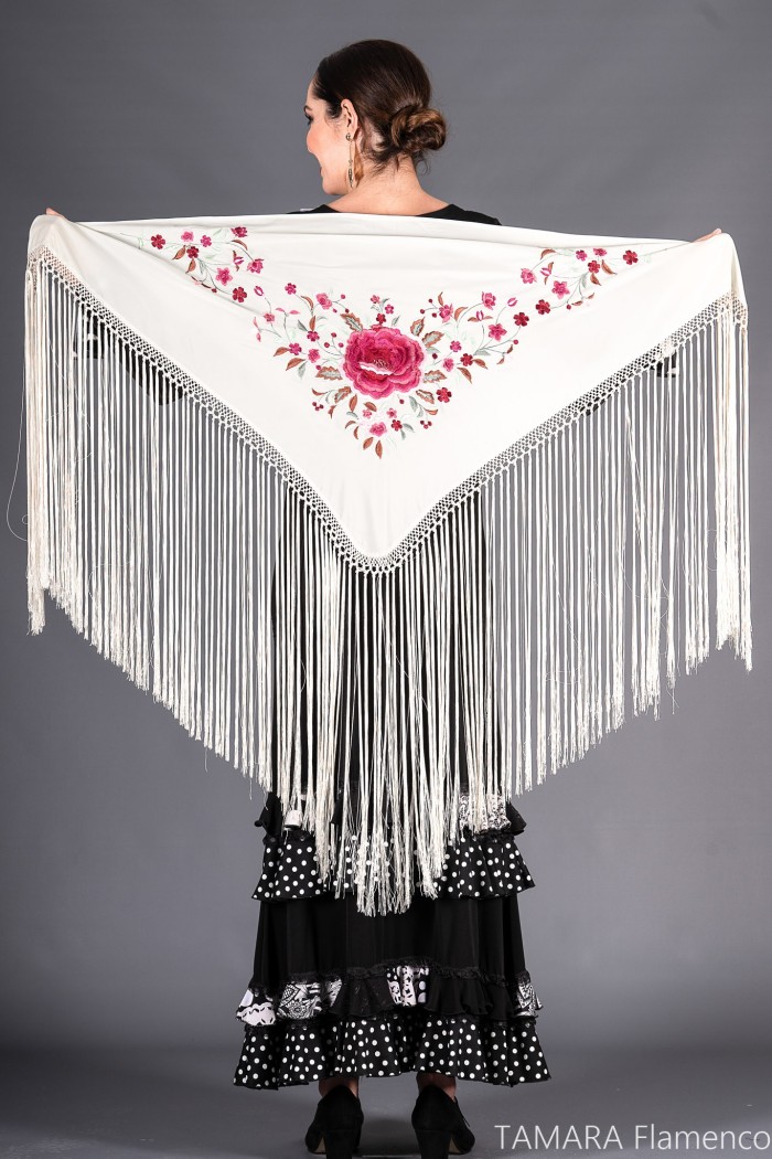 Châles espagnols modèle Châle Toscana - Broderie rose/bordeaux Vert Bouteille