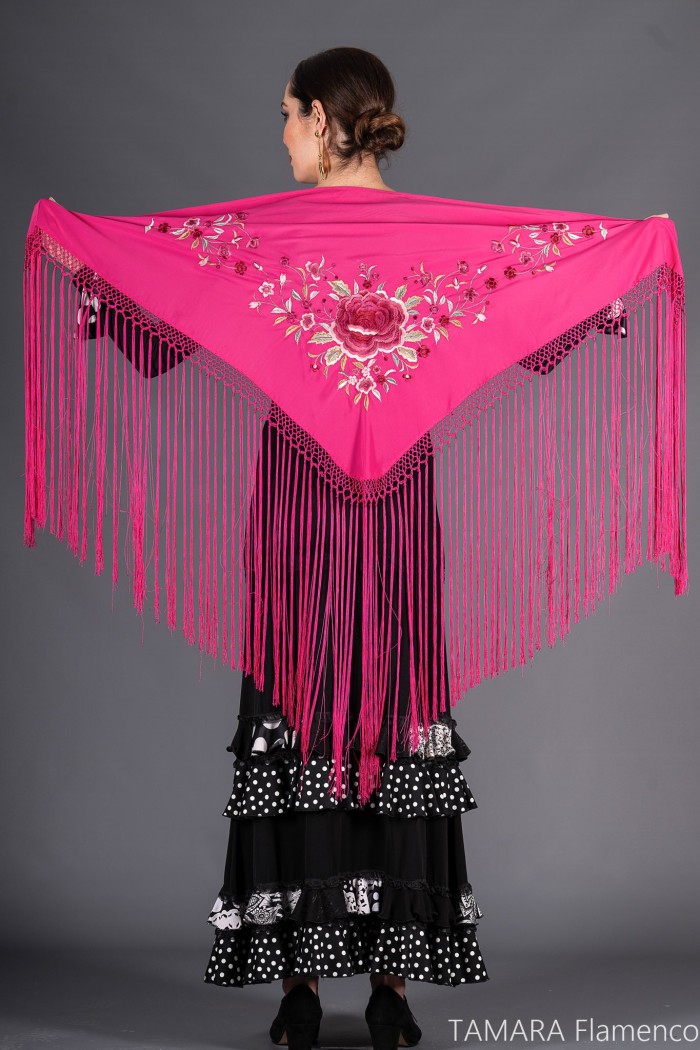 Châles espagnols modèle Châle Toscana - Broderie rose/bordeaux Vert Bouteille