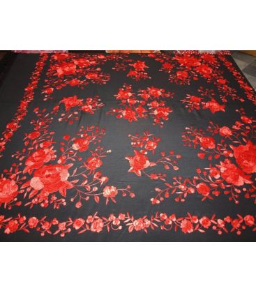 manila shawls - - Manila Shawls Floral Black with red