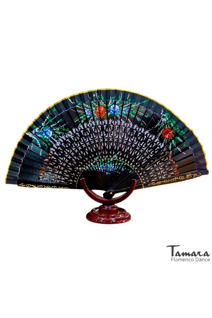 Abanicos y Pericones modelo Abanico español pintado (23 cm) - Diseño 9 Negro