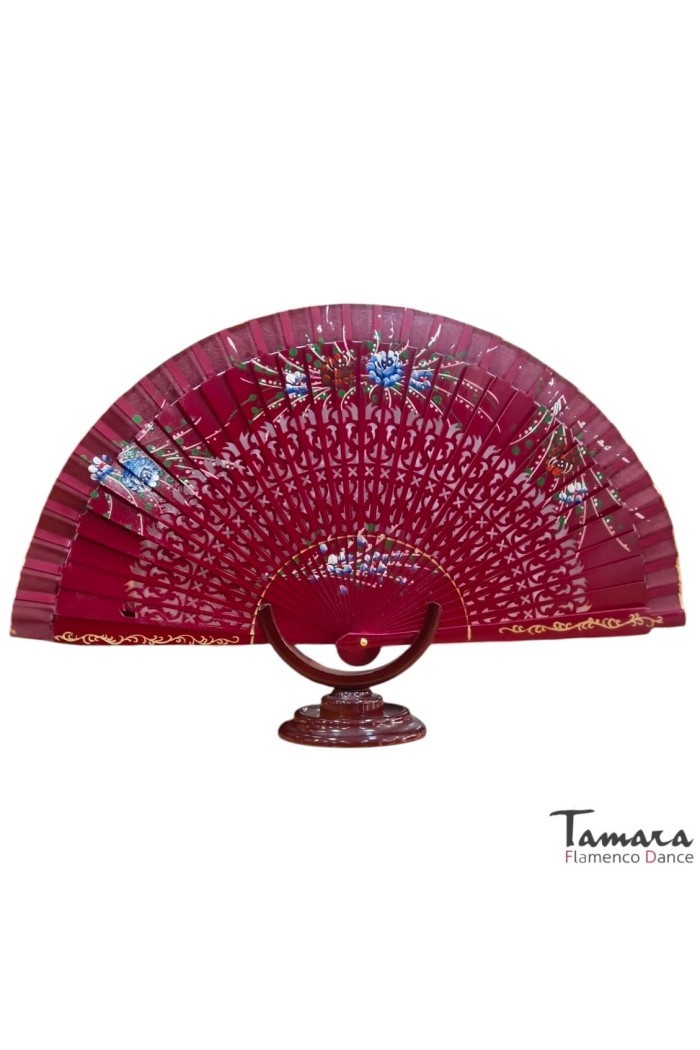 Abanicos y Pericones modelo Abanico español pintado (23 cm) - Diseño 9 Burdeos