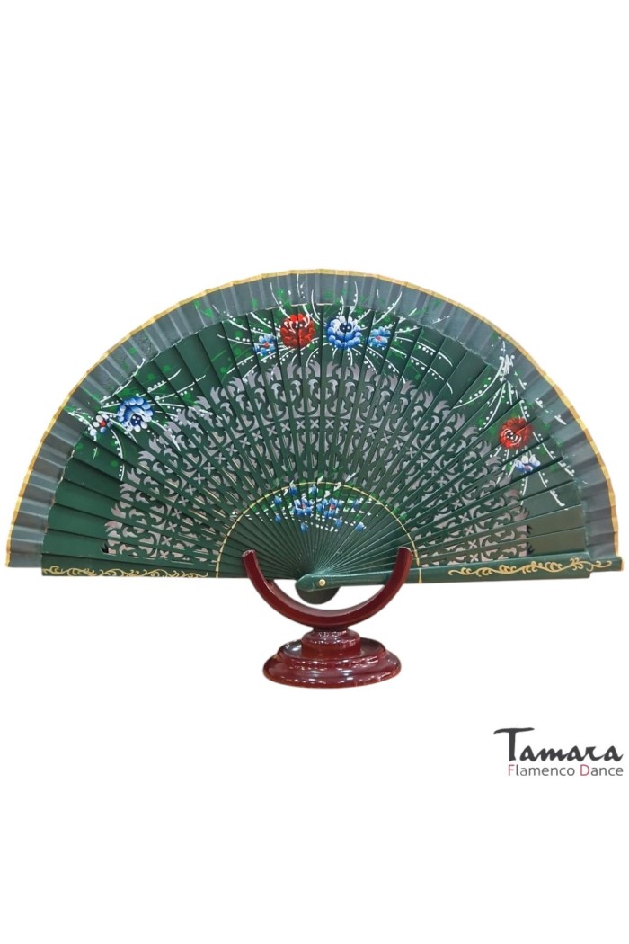 Abanicos y Pericones modelo Abanico español pintado (23 cm) - Diseño 9 Verde Botella
