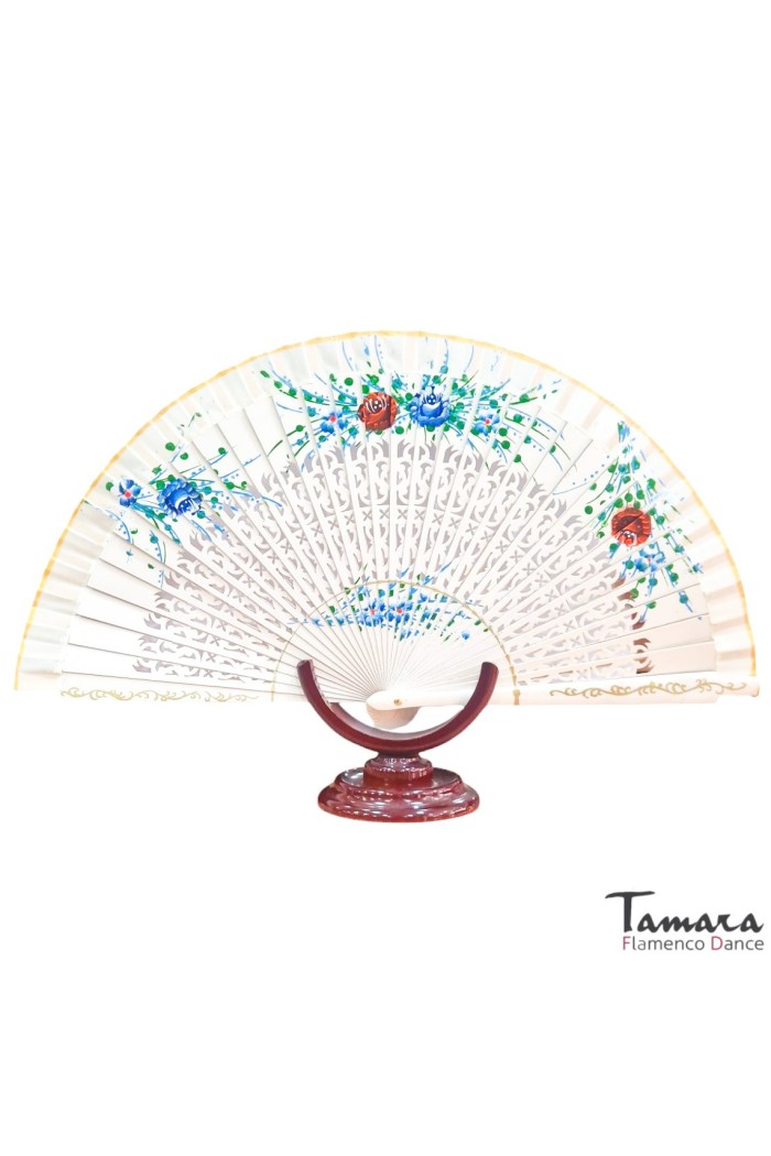 Abanicos y Pericones modelo Abanico español pintado (23 cm) - Diseño 9 Blanco roto
