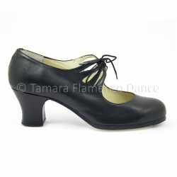 Chaussures professionnelles de flamenco modèle Chaussures de flamenco Cordonera Calado - Noir - Cuir - Même matériau et couleur - Carrete 6cm - Largeur Spécial Noir