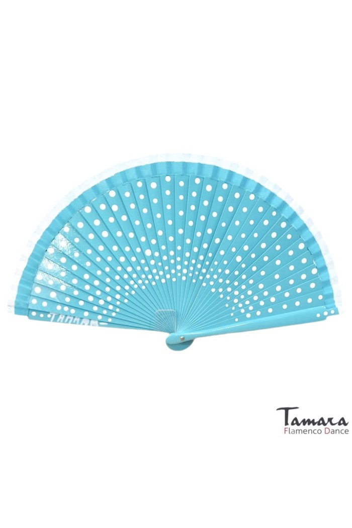  Spanish fans model Flamenco fan (19 cm) - Hand painted white polka dots Turquoise