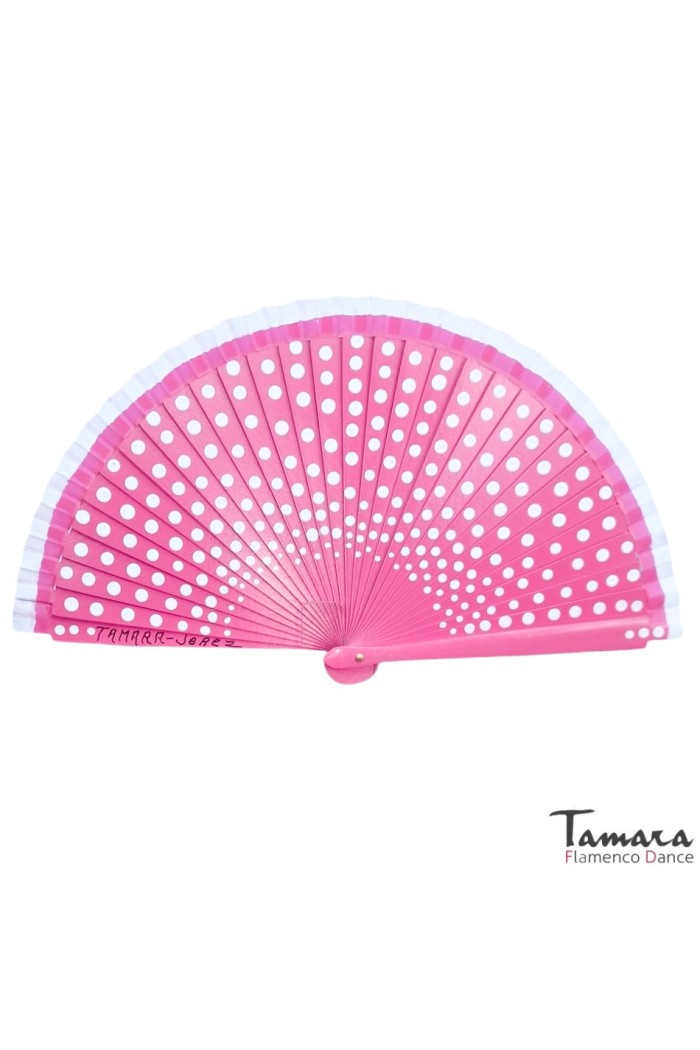 Eventails modèle Eventail flamenco (19 cm) - peint à la main, à pois blancs Fushia