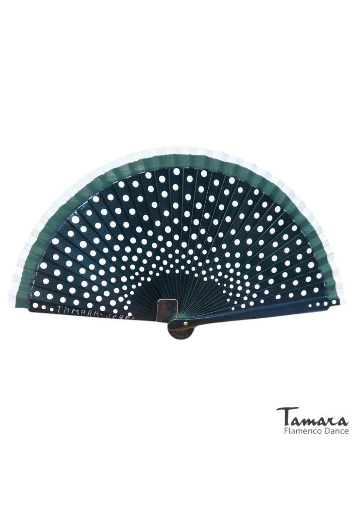  Spanish fans model Flamenco fan (19 cm) - Hand painted white polka dots Dark Green