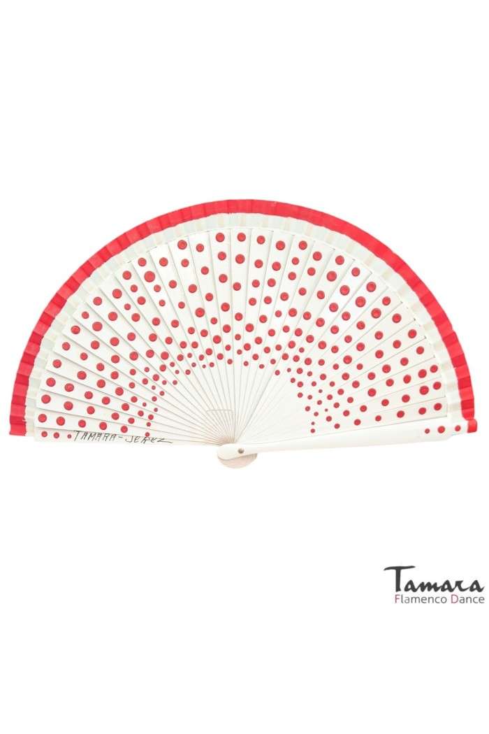 Abanicos y Pericones modelo Abanico flamenco (19 cm) - Lunares rojos pintado a mano Verde Agua