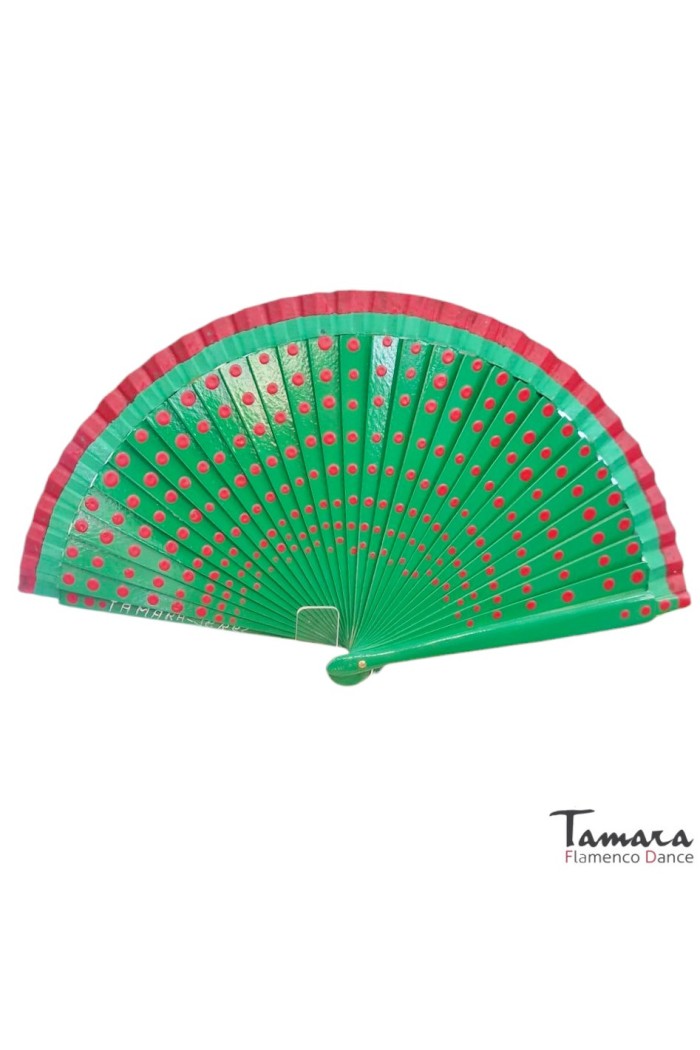  Spanish fans model Flamenco fan (19 cm) - Hand painted red polka dots Verde Agua