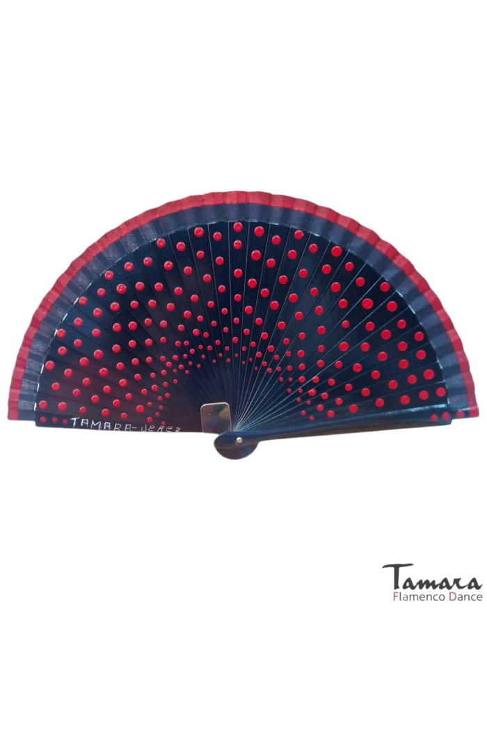 Eventails modèle Eventail flamenco (19 cm) - peint à la main, à pois rouge Vert d'eau
