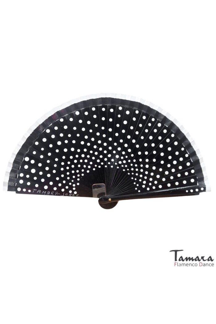Abanicos y Pericones modelo Abanico flamenco (19 cm) - Lunares blancos pintado a mano Negro