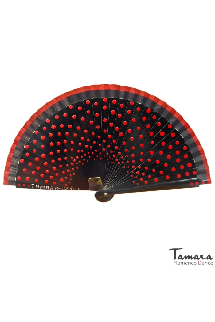Eventails modèle Eventail flamenco (19 cm) - peint à la main, à pois rouge Vert d'eau