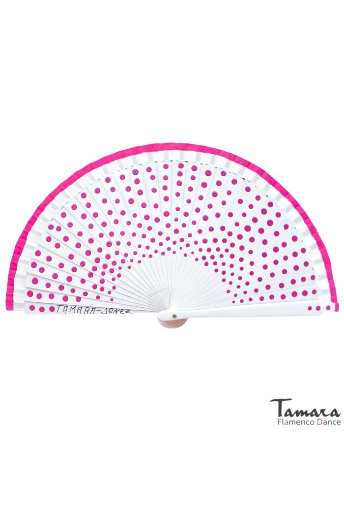 Eventails modèle Eventail peint à la main (19 cm) - Pois fuxia Bleu