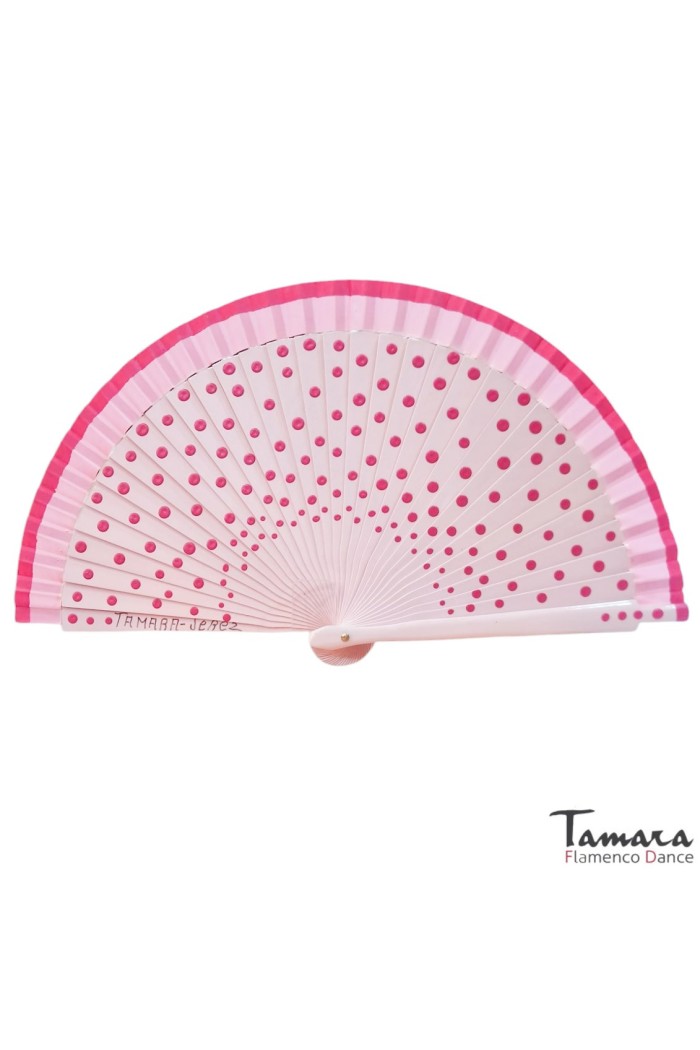 Eventails modèle Eventail peint à la main (19 cm) - Pois fuxia Bleu