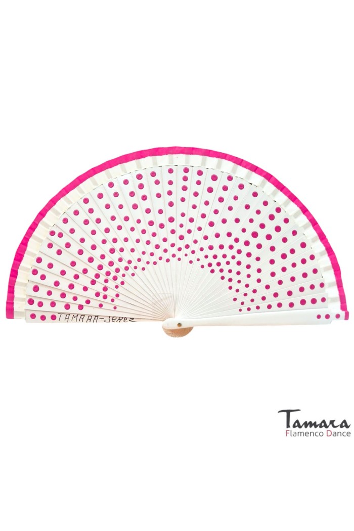 Eventails modèle Eventail peint à la main (19 cm) - Pois fuxia Ivoire