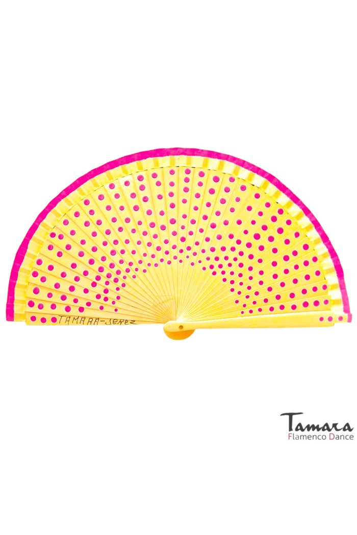 Abanicos y Pericones modelo Abanico pintado a mano (19 cm) - Lunares fuxia Azul