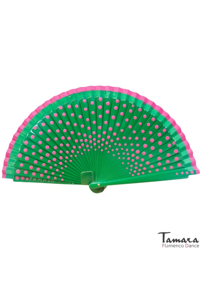 Eventails modèle Eventail peint à la main (19 cm) - Pois fuxia Bleu