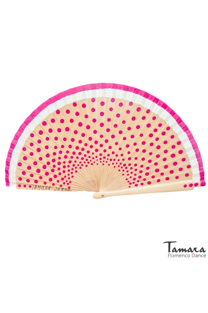  Spanish fans model Hand painted fan (19 cm) - Fuxia polka dots Natural