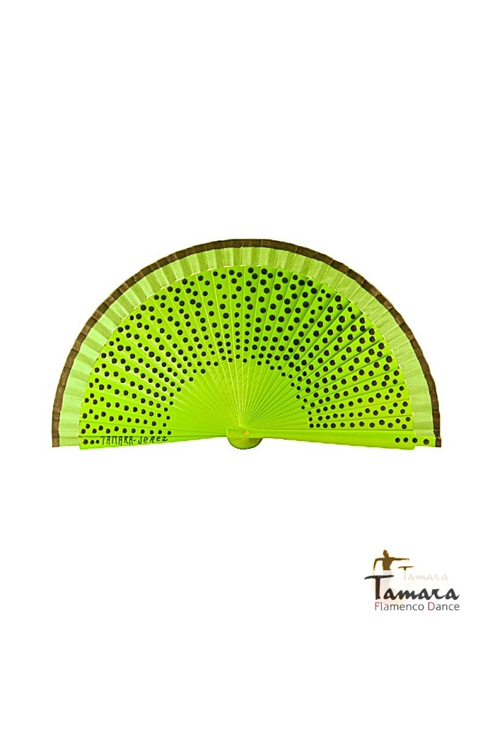 Abanicos y Pericones modelo Abanico flamenco (19 cm) - Lunares negros pintado a mano Pistacho