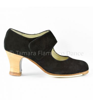 zapatos de flamenco profesionales personalizables - Begoña Cervera - Velcro ante negro y tacon visto lateral