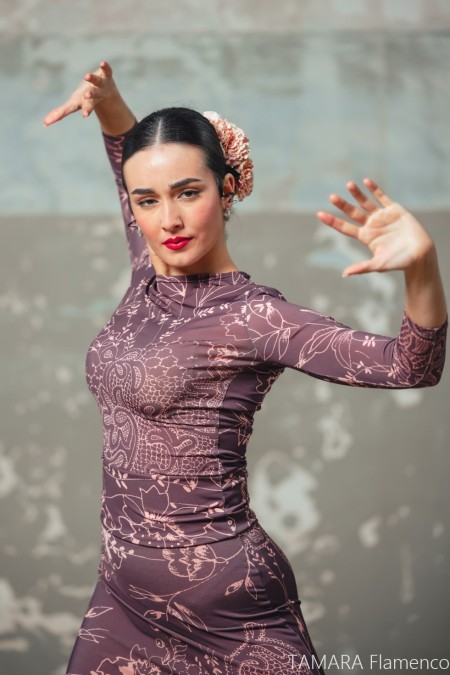 Maillot, body et haut de flamenco FEMME modèle Body Bea - Tricot élastique Imprimé floral coloré