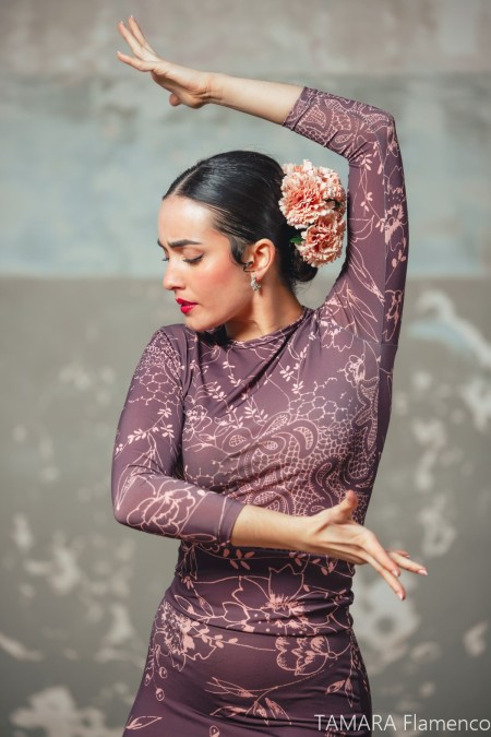 Maillot, body et haut de flamenco FEMME modèle Body Bea - Tricot élastique Imprimé floral coloré