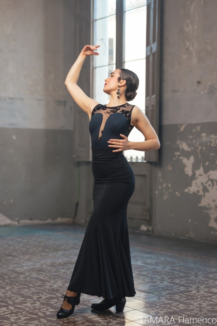 Jupes flamenco FEMME modèle Jupe flamenco Jupe Ogalla - Tricot élastique Noir