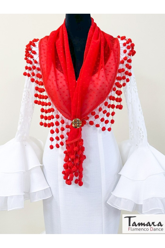 Châles espagnols modèle Châle flamenco fait main avec des madroños Rouge