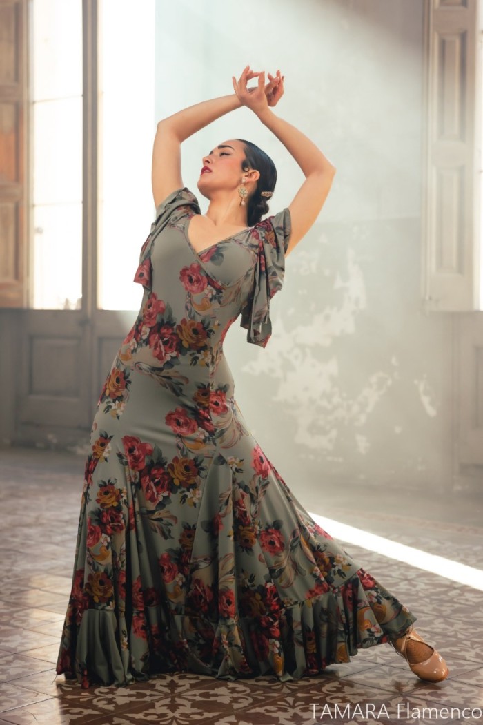 Robes flamenco FEMME modèle Robe Olas - Tricot élastique Imprimé Imprimé floral coloré