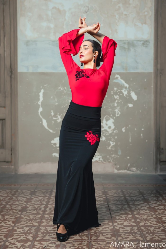 Maillot, body et haut de flamenco FEMME modèle T-shirt Boucher - Tricot élastique Noir