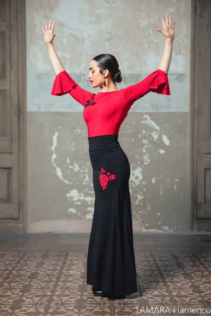 Maillot, body et haut de flamenco FEMME modèle T-shirt Boucher - Tricot élastique Noir