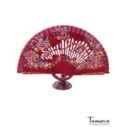 Abanicos y Pericones modelo Abanico español pintado (23 cm) - Diseño 2 Burdeos