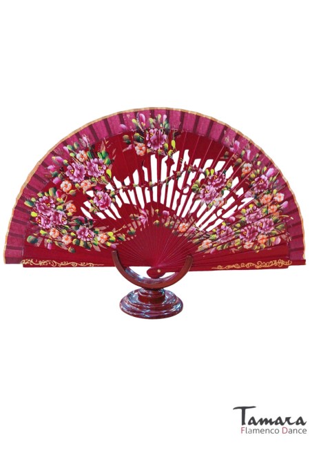 Eventails modèle Eventail espagnol peint (23 cm) - Modèle 2 Bordeaux