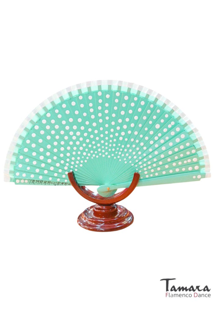  Spanish fans model Flamenco fan (19 cm) - Hand painted white polka dots Verde Agua