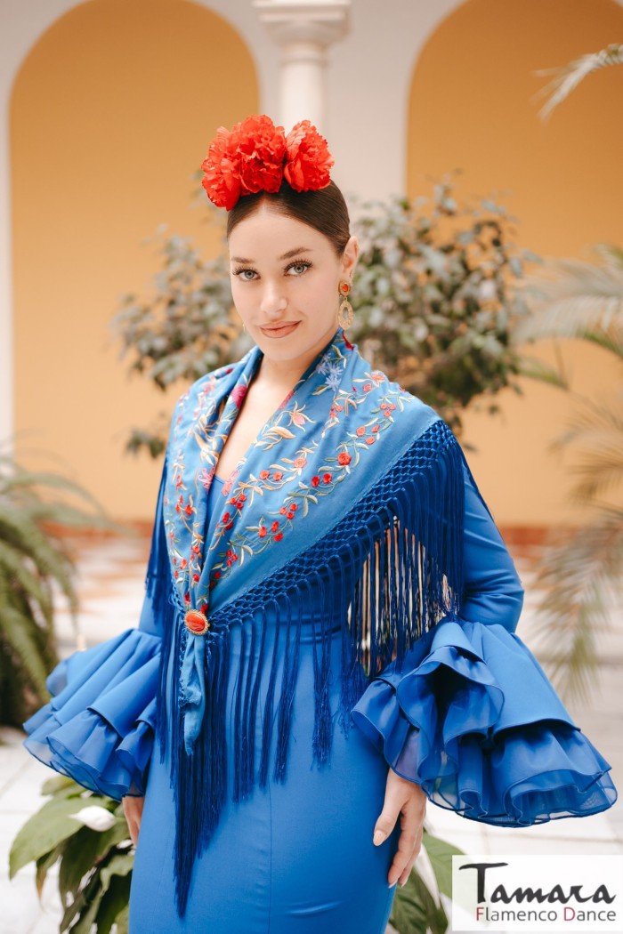 Robes Flamenco 2025 Aires de Feria modèle Robe flamenco Gloria bleue 