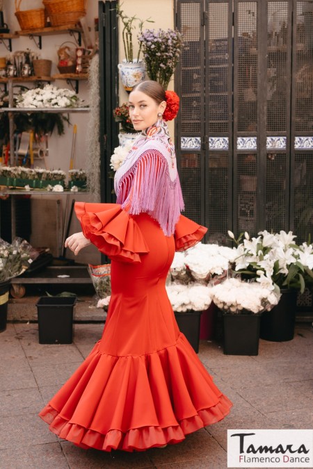 Trajes de Flamenca 2025 Aires de Feria modelo Traje de flamenca Murillo naranja