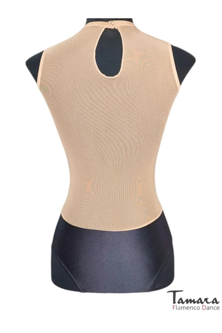  Ballet and Dance Outlet model Black lycra body with nude elastic tulle 