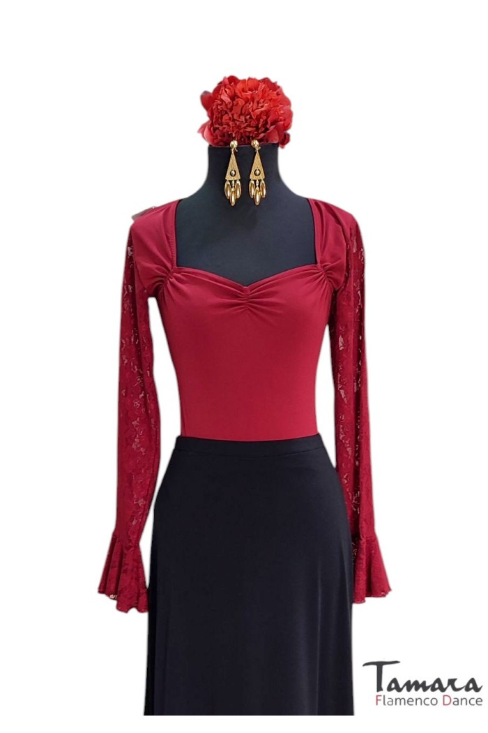 Outlet Vestuario flamenco modelo Camiseta Jabera - Punto elástico y encaje Burdeos