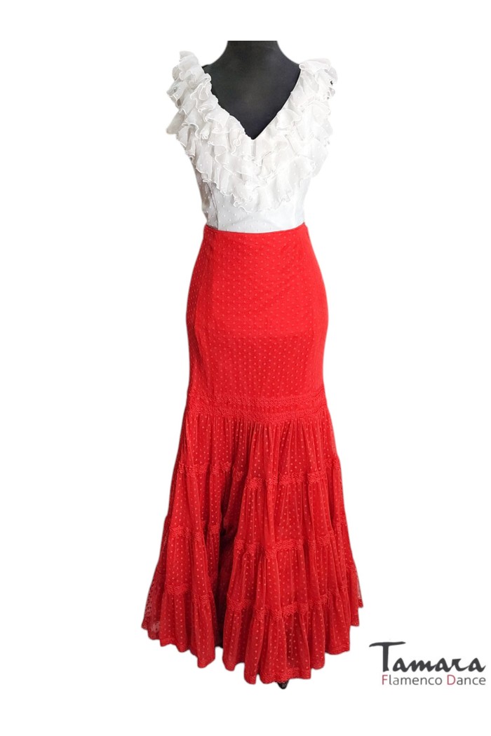 Jupes Flamenco et Rocieras Roal modèle Romero jupe flamenco plumeti rouge 