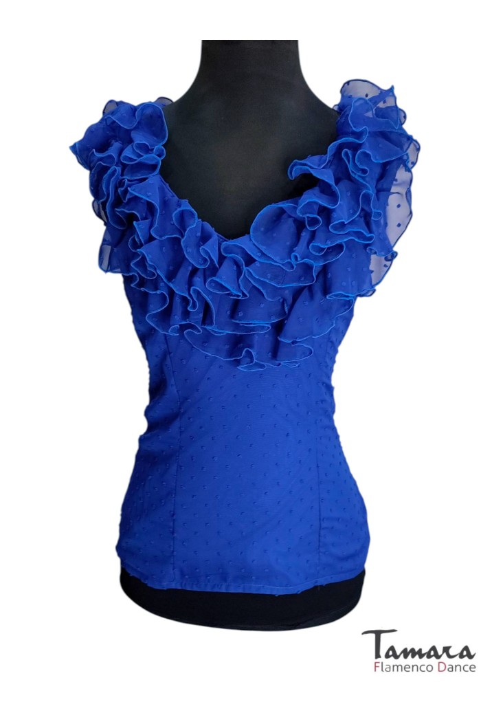 Camisas y Blusas Flamencas modelo Blusa camisa flamenca Solera Plumeti azul 