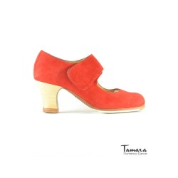 Outlet Zapatos flamencos modelo Zapatos de flamenco Velcro (Talla 37) - Rojo - Ante - Madera - Carrete 6cm - Normal Rojo