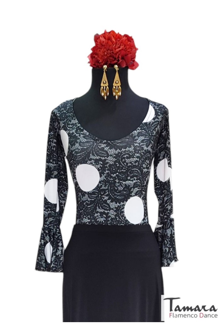  Outlet Flamenco wardrobe model Rania T-shirt - Elastic knitted white polka dot print