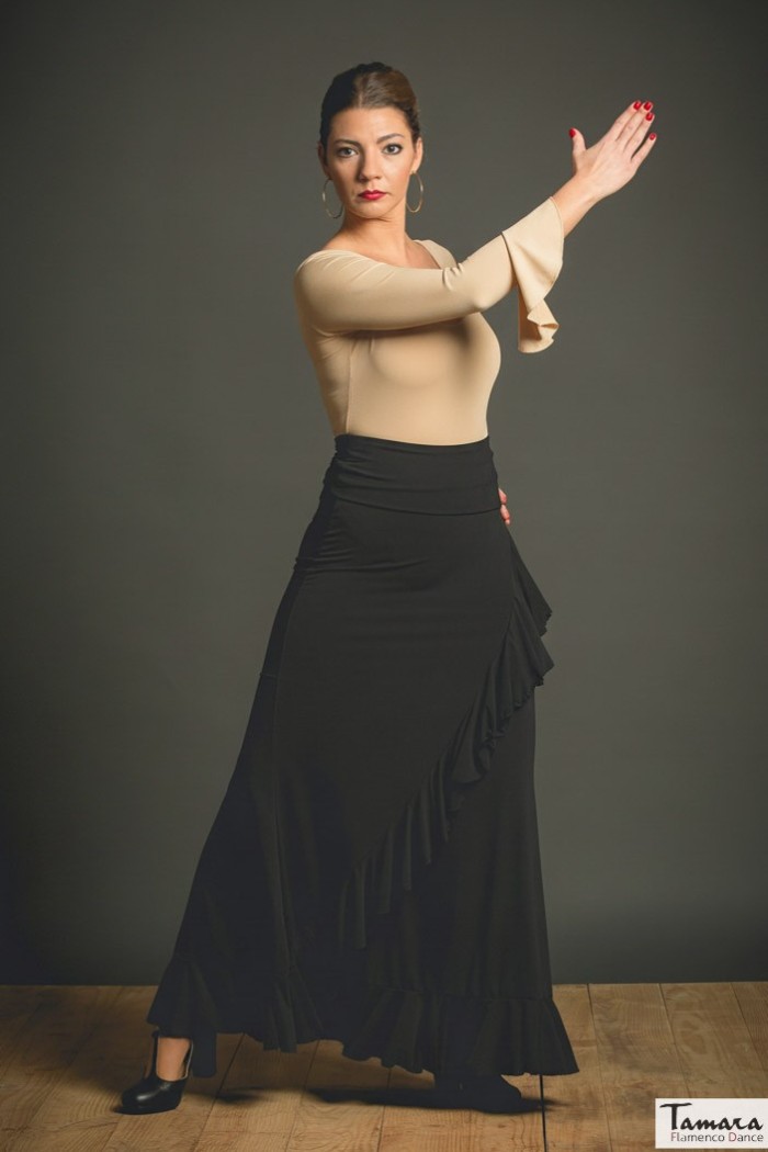 Jupes flamenco FEMME modèle Jupe flamenco Jupe Valeria - Tricot élastique Noir